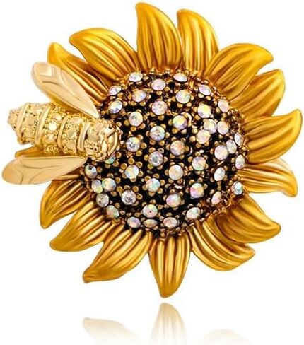 عباد الشمس النحل دبابيس شارة دبوس كريستال نحل العسل زهرة دبوس شارة بروش تذكارات هدية الزينة in Kuwait