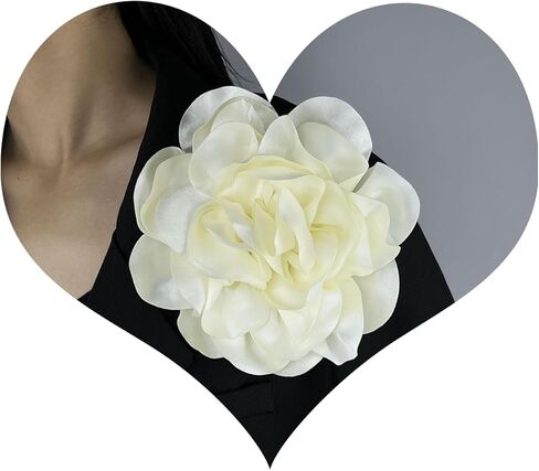 Dainty Fabric Rose Flower Large Brooch Lapel Pins,Delicate Elegant Silk Camellia Flower Oversized Brooch Pin for Women,Camellias Flower Hair Clip and Brooch Pin 4.3in/7.5in in Kuwait