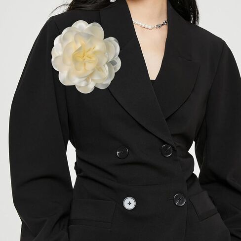 Dainty Fabric Rose Flower Large Brooch Lapel Pins,Delicate Elegant Silk Camellia Flower Oversized Brooch Pin for Women,Camellias Flower Hair Clip and Brooch Pin 4.3in/7.5in in Kuwait