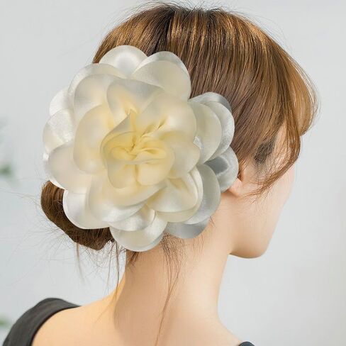 Dainty Fabric Rose Flower Large Brooch Lapel Pins,Delicate Elegant Silk Camellia Flower Oversized Brooch Pin for Women,Camellias Flower Hair Clip and Brooch Pin 4.3in/7.5in in Kuwait