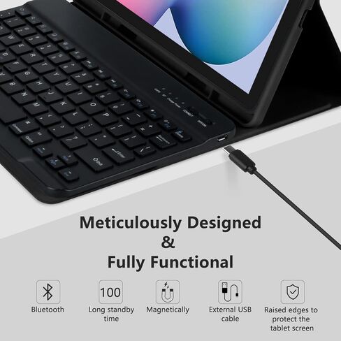 حافظة لوحة مفاتيح لهاتف سامسونج جالاكسي تاب S6 لايت 10.4 بوصة 2020 (الطراز: SM-P610/ SM-P615)، غطاء خلفي ناعم من مادة TPU متعدد الزوايا مع حامل قلم رصاص، نوم/تنبيه تلقائي (أزرق) in Kuwait