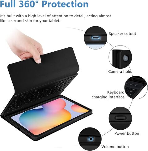 حافظة لوحة مفاتيح لهاتف سامسونج جالاكسي تاب S6 لايت 10.4 بوصة 2020 (الطراز: SM-P610/ SM-P615)، غطاء خلفي ناعم من مادة TPU متعدد الزوايا مع حامل قلم رصاص، نوم/تنبيه تلقائي (أزرق) in Kuwait