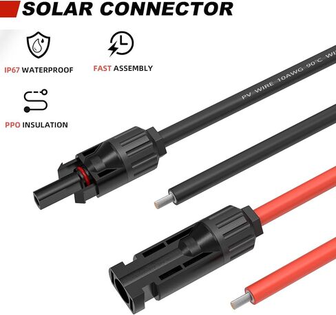 Kohree 20 Feet Solar Panel Extension Cable: 10AWG with Female and Male Connectors,6mm Solar Panel Wires with Extra Free Connectors Extension Adaptor Kit Tool for RV Solar Panel(20FT Red + 20FT Black) in Saudi Arabia