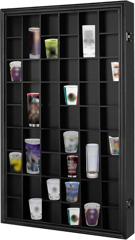 Shot Glass Display Case, 34 Shot Glass Holder Display Case for Wall, Shot Glass Rack Organizer Display Cabinet Lockable with 98% UV Protection Acrylic Door and Removable Shelf, Walnut in Kuwait