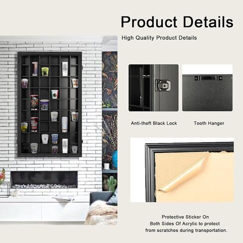 Shot Glass Display Case, 34 Shot Glass Holder Display Case for Wall, Shot Glass Rack Organizer Display Cabinet Lockable with 98% UV Protection Acrylic Door and Removable Shelf, Walnut in Kuwait