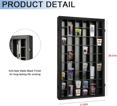 Shot Glass Display Case, 34 Shot Glass Holder Display Case for Wall, Shot Glass Rack Organizer Display Cabinet Lockable with 98% UV Protection Acrylic Door and Removable Shelf, Walnut in Kuwait
