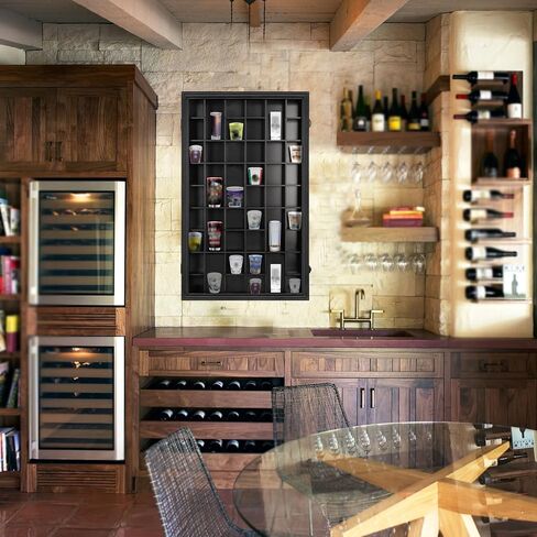 Shot Glass Display Case, 34 Shot Glass Holder Display Case for Wall, Shot Glass Rack Organizer Display Cabinet Lockable with 98% UV Protection Acrylic Door and Removable Shelf, Walnut in Kuwait