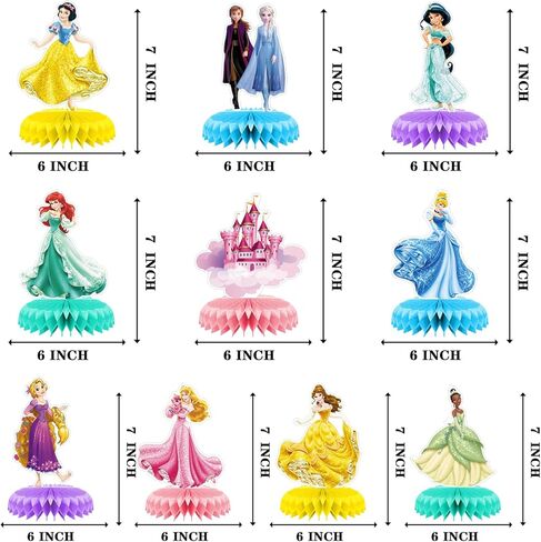 مجموعة من 10 قطع من أغطية الطاولات على شكل قرص العسل لحفلات الأميرات من maoyues، أغطية طاولات مزدوجة الجانب ثلاثية الأبعاد، مستلزمات حفلات الأطفال، ديكورات حفلات أعياد الميلاد للفتيات in Kuwait