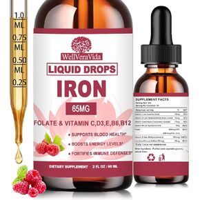 Iron Supplement for Women丨Gentle Iron with Vitamin C & B Complex for Energy Support & Blood Health | Fast Acting Liquid Iron Drops for Iron Deficiency丨Non-GMO, Sugar-Free, Yummy Raspberry Formula in Saudi Arabia