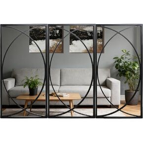3 Pieces Black Rectangular Wall Mirror Set - Large Modern Metal Accent Mirrors for Entryway, Living Room & Bedroom Decor in Saudi Arabia