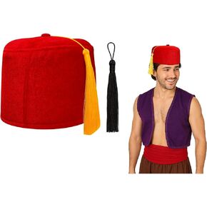 Nicky Bigs Novelties Adult Red Fez Hat, Turkish Hat, Bell Hop Hats, Halloween Costume Accessory, Adjustable Size in Kuwait