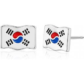 Bolenvi South Korea Flag Country Travel Stud Earrings - Genuine 925 Sterling Silver Back Posts, Unique Handcrafted Studs with Enamel, Stud Earrings for Women and Men in Kuwait