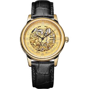 ROCOSJEWE R0106 Automatic Watch for Men – Luxury Gold Skeleton Dial,Self-Winding Mechanical Watch,Fashion Men's Watch,Black/Brown Leather Strap Watches,Waterproof Gift for Men in Kuwait