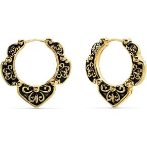 PUNKYOUTH Gothic Hoop Earrings 18G 1mm Floral Scroll Carved Vintage Dark Romantic Alternative Aesthetic Piercing Jewelry For Men Women Huggie Dangle Retro Statement Everyday Wear Accessories in Saudi Arabia