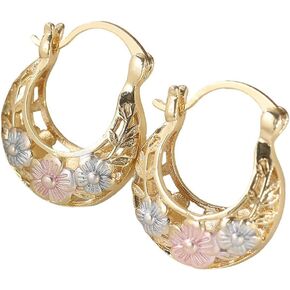 Vintage Flower Carved Golden Color Leaf Hoop Earrings, for Women Party Wedding Minimalist Trendy Everyday Ear Jewelry Statement Gift in Saudi Arabia