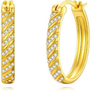 OJK 14K Gold Hoop Earrings for Women Large 14K Gold Radiant Cubic Zirconia Thick Hoops Earrings Birthday Gifts for Mom Wife Girlfriend 30MM in Saudi Arabia