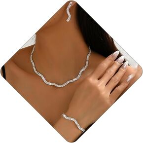 Gold Rhinestone Jewelry Set for Women Crystal Choker Necklaces Drop Earrings Adjustable Bracelet Elegant Prom Bridal Jewelry in Saudi Arabia