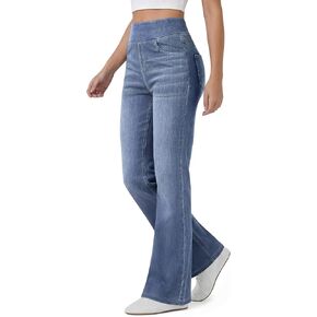 FireSwan Women's Straight Leg Jeans High Waisted Stretchy Pull On Denim Pants Bootcut Bell Bottom Jeans Trendy Light Blue M in Saudi Arabia
