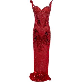 Women Striking Diamonds Sheer Mesh Bodycon Maxi Dress Sequin Rhinestone Embellished Formal Gown for Gala & Photoshoots in Kuwait