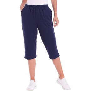 CATALOG CLASSICS Womens Capri Pants with Pockets Elastic Waist Pants for Women - Navy, Large in Saudi Arabia