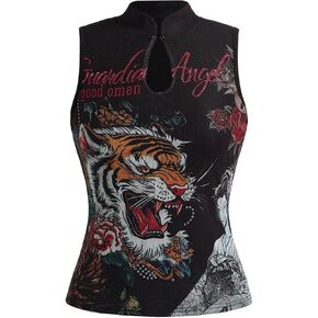 SOLY HUX Women's Chinese Cheongsam Top Animal Tiger Graphic Mock Neck Sleeveless Y2k Vintage Going Out Tops in Saudi Arabia