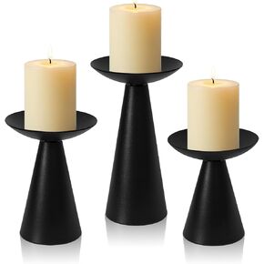 Matte Black Pillar Candle Holders Set of 3 - Modern Tapered Metal Candle Stand for Table Centerpiece, Candlelight Dinner, Home Decor & Fireplace Ornaments (3, Black) in Saudi Arabia