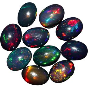 2 PCS Natural Black Opal Gemstone, 7x5 MM, Oval Shape | Ethiopian Fire Play, Wholesale Lot, Healing Crystals, DIY Jewelry Making, Bulk Deal in Saudi Arabia