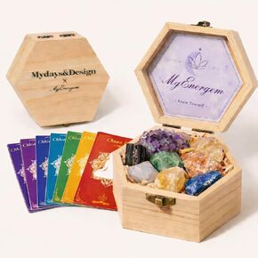MYDAYS&DESIGN 7 Chakra Healing Crystals Set for Meditation Yoga Reiki, Amethyst Cluster, Lapis Lazuli, Opal, Green Aventurine, Citrine, Sunstone, Black Tourmaline with Wooden Gift Box and Guidebook in Saudi Arabia
