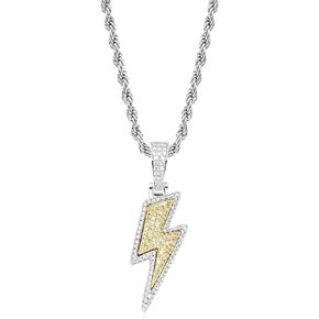 Hip Hop Lightning Bolt Design Pendant 18k Gold Plated Iced Out Cubic Zirconia Pendant Necklace with Micropave Simulated Diamond for Men Women (Two Colors) in Saudi Arabia