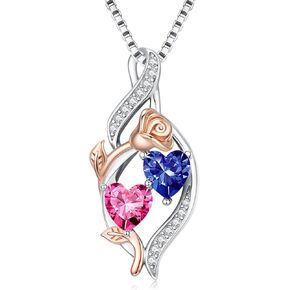 KQ&TTENG Double Birthstone Necklaces for Women - 18K Gold Plated Birthstone Jewelry Anniversary Valentines Day Mother's Day Birthday Gifts for Her Wife Girlfriend Mom in Kuwait