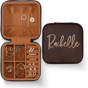 Personalized Leather Jewelry Box with Name, Custom Engraved Jewelry Organizer Case - Adjustable Compartments Jewelry Travel Case, Personalized Gifts for Women, Gifts for Mom, Her, Wife, Rustic in Saudi Arabia