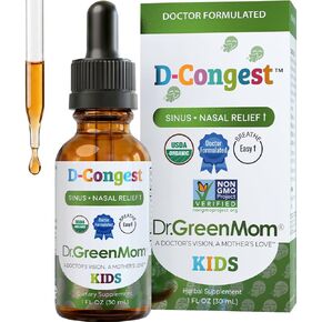 Dr. Green Mom D-Congest Kids - Organic Kids Sinus Support Drops | Drug-Free Herbal Supplement for Children's Stuffy Nose, Nasal & Respiratory Health | USDA Organic, Non-GMO in Saudi Arabia
