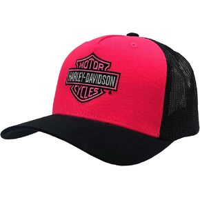 Harley-Davidson Women's Dayglow Embroidered B&S Colorblocked Trucker Hat, Pink in Kuwait