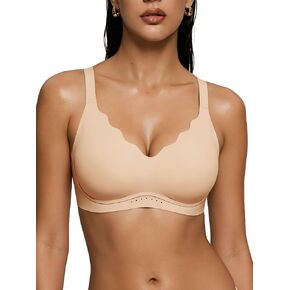 As Fairy Wireless Bras for Women No Underwire Full Coverage Jelly Lift Strong Support Push Up Scalloped Everyday Tshirt Bra Seamless Soft Daily Wear Breathable Air Hole Design(Nude 40DD) in Saudi Arabia