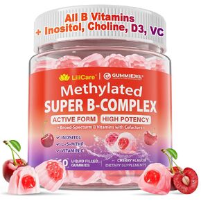 Methylated Vitamin B Complex Gummies for Women & Men - 12-in-1 Multivitamin with 1000 mcg Methyl B12, 1700 mcg Methylfolate, 2000 mcg Biotin, Inositol for Energy, Brain, Healthy Hair, Sugar Free, 60ct in Saudi Arabia