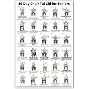 Tai Chi Chair Workout Chart Poster, Print Tai Chi Chair Seated Exercises for Seniors Wall Chart Home Gym Living Room Decor Low Impact Mindful Movement for Beginners Elderly in Saudi Arabia