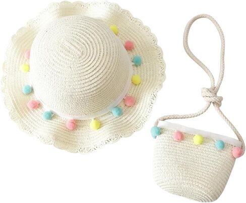 Sun hat Summer Beach Wide Brim Sun Hat for Girls Boys, Breathable UV Protection Cap with Matching Crossbody Bag Set in Saudi Arabia