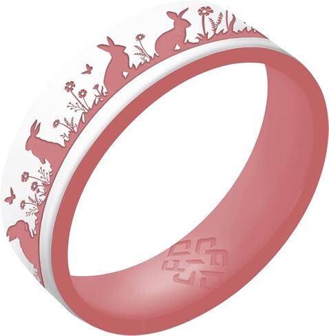 Knot Theory Gold Bunnies Silicone Ring for Women - Mint Green, Pearly Pink, Lavender Purple, White RoseGold Breathable Dual Layer Comfort Fit 6mm Bandwidth in Saudi Arabia