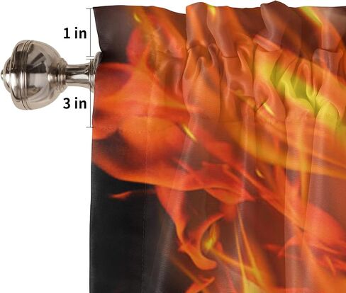 Fire Flame Soccer Sports Curtain Valance for Windows/Living Room/Kitchen/Bathroom/Farmhouse, Black Short Rod Pocket Tier Curtain Window Treatment, 1 Panel 54x18 in Saudi Arabia