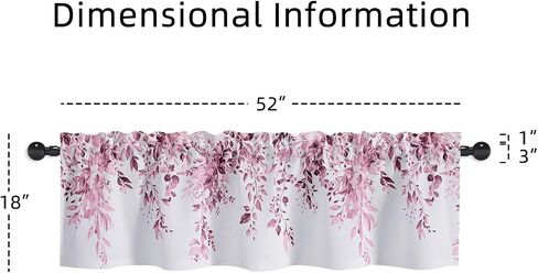 Pink Eucalyptus Valances for Windows, Leaves Floral Short Kitchen Curtains Watercolor Leaf Small Window Treatments for Living Room Bedroom Bathroom 2Panels 52x18inches in Saudi Arabia