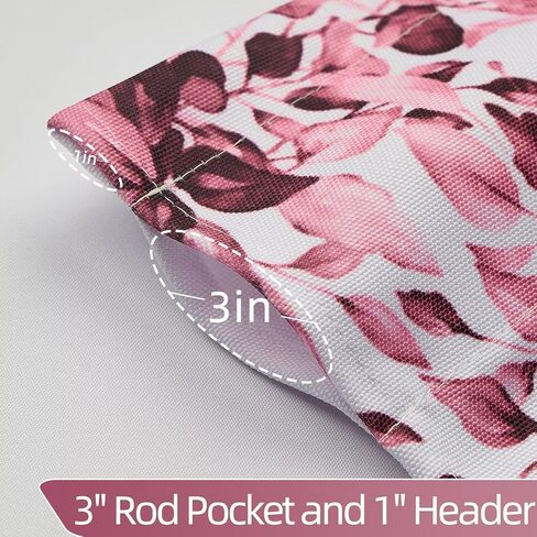 Pink Eucalyptus Valances for Windows, Leaves Floral Short Kitchen Curtains Watercolor Leaf Small Window Treatments for Living Room Bedroom Bathroom 2Panels 52x18inches in Saudi Arabia
