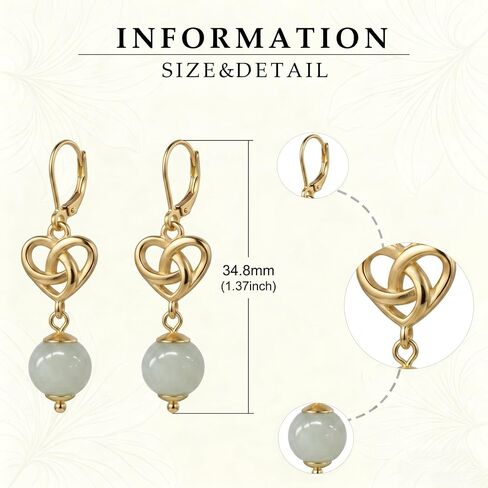 Jade Earrings S925 Sterling Silver Celtic Knot Drop Dangle Jade Earrings Elegant Jewelry Gifts for Women Mom Wife in Saudi Arabia