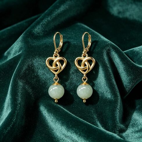 Jade Earrings S925 Sterling Silver Celtic Knot Drop Dangle Jade Earrings Elegant Jewelry Gifts for Women Mom Wife in Saudi Arabia