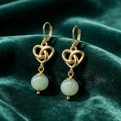 Jade Earrings S925 Sterling Silver Celtic Knot Drop Dangle Jade Earrings Elegant Jewelry Gifts for Women Mom Wife in Saudi Arabia
