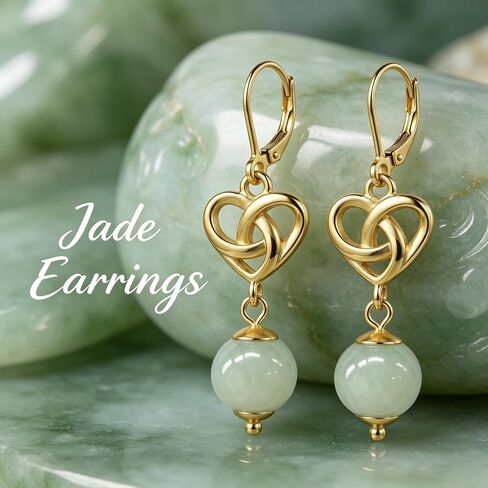 Jade Earrings S925 Sterling Silver Celtic Knot Drop Dangle Jade Earrings Elegant Jewelry Gifts for Women Mom Wife in Saudi Arabia