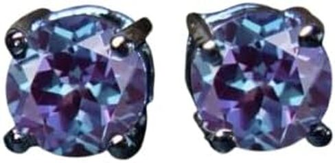 Dainty Alexandrite Earrings – Round Cut Purple and Green Color-Changing Stud Earrings in Silver, Elegant Jewelry for Every Occasion in Saudi Arabia