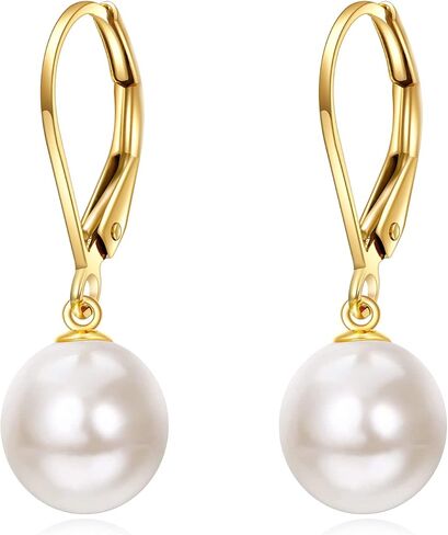 KECHO Real Gold Freshwater Pearl Drop Leverback Earrings for women Bridesmaid Gifts for Her in Kuwait