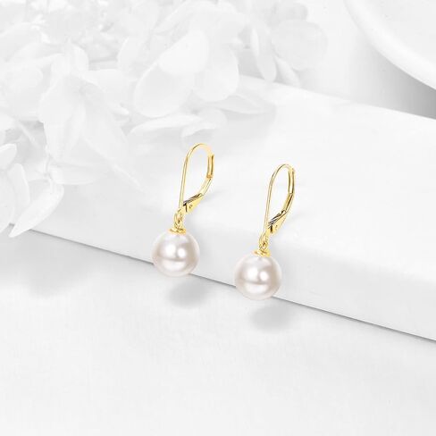KECHO Real Gold Freshwater Pearl Drop Leverback Earrings for women Bridesmaid Gifts for Her in Kuwait