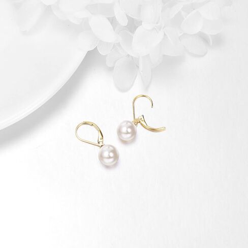 KECHO Real Gold Freshwater Pearl Drop Leverback Earrings for women Bridesmaid Gifts for Her in Kuwait