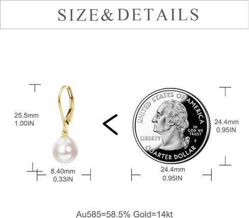 KECHO Real Gold Freshwater Pearl Drop Leverback Earrings for women Bridesmaid Gifts for Her in Kuwait